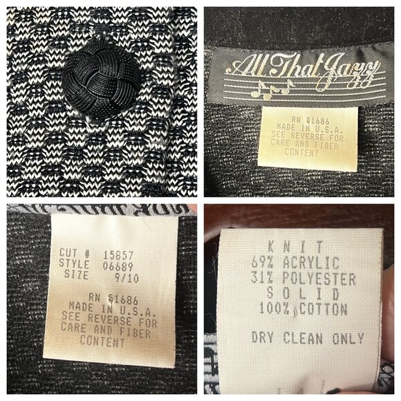 All That Jazz Knit Blazer Size 9/10 Black & White Houndstooth Velvet Accents VTG - Picture 11 of 16